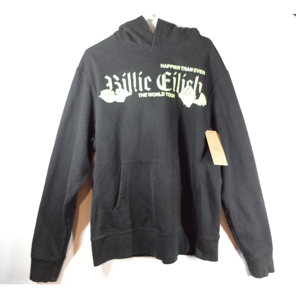 Billie Eilish Hoodie Mens Large Black Happier Than Ever World Tour‎ 2022 Graphic